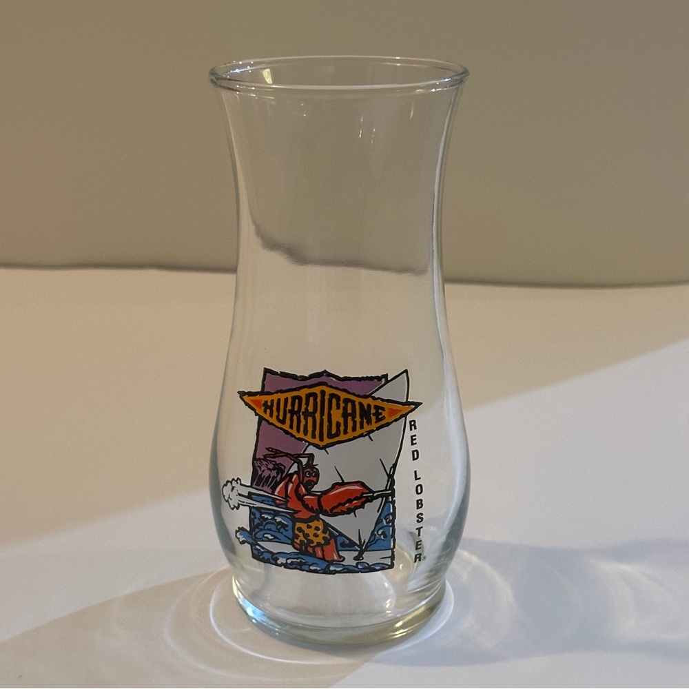 Vintage Red Lobster Hurricane Bar Glass Tall 7” W/ Lobster Wind Surfing Y2K/90s